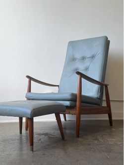 Authentic 1950’s Milo Baughman for James Inc Leather Recliner and Ottoman Set