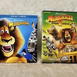 Madagascar (Blu-ray, 2005) & Madagascar Escape 2 Africa (DVD 2008)