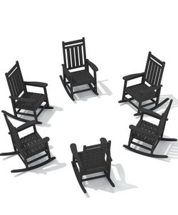 SERWALL HDPE Outdoor Rocking Chair Set of 6, Patio Rocking Chairs for Adults, All Weather Outdoor Rockers for Lawn, Black brand new in box $435 C11