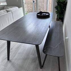 Heavy Duty, Large, Gray Wood Dining Table With Bench