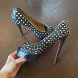 Jancl Platform Leather Stiletto Metal Spiked Heels In Black 