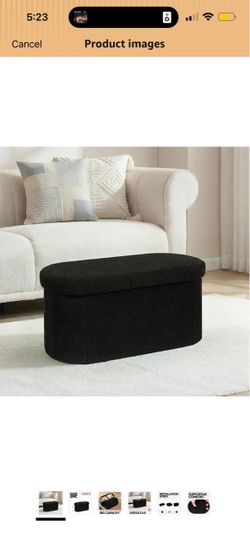 30 Inches Oval Ottoman with Storage, Boucle Sherpa Storage Ottoman Bench, Folding Foot Rest Chest for Bedroom Living Room