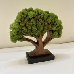 Hand Carved Wood Tree With Preserved Moss