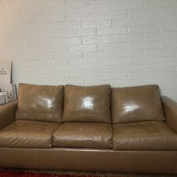 Tan Leather Pullout Couch