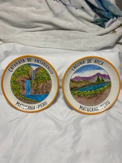 Matucana Peru Hand-Painted Ceramic Decorative Plates Set of 2
