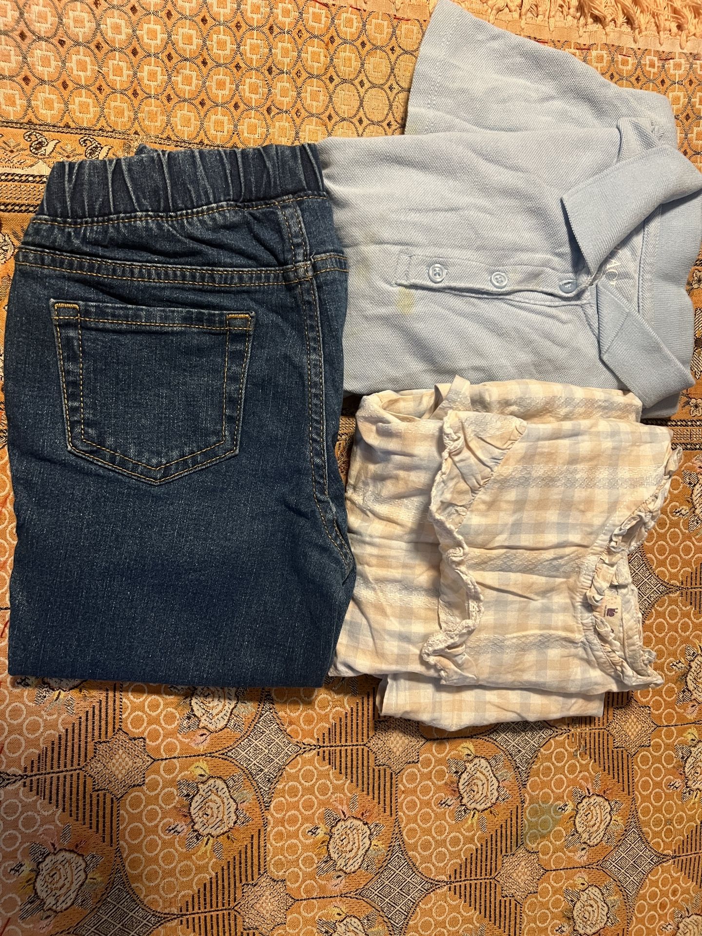 Girl check top, jeans pent, and dress 3 pc set size 7