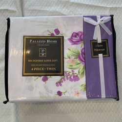 Brand New - Purple Floral Microfiber Sheet Set Twin Size