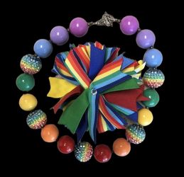 Rainbow Chunky Bead Necklace & Bow