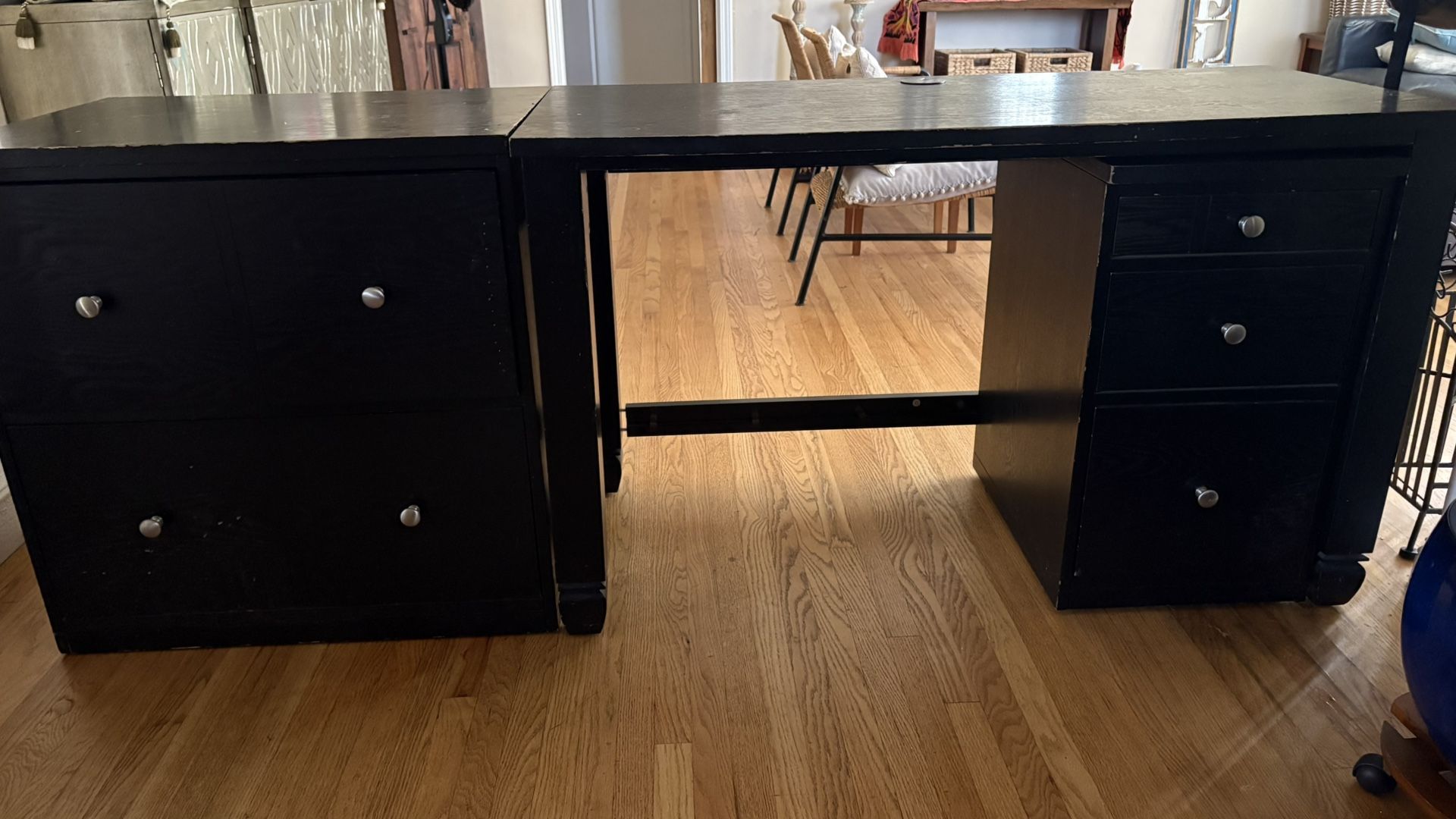Desk, Rolling Two Drawer Cabinet And File Cabinet