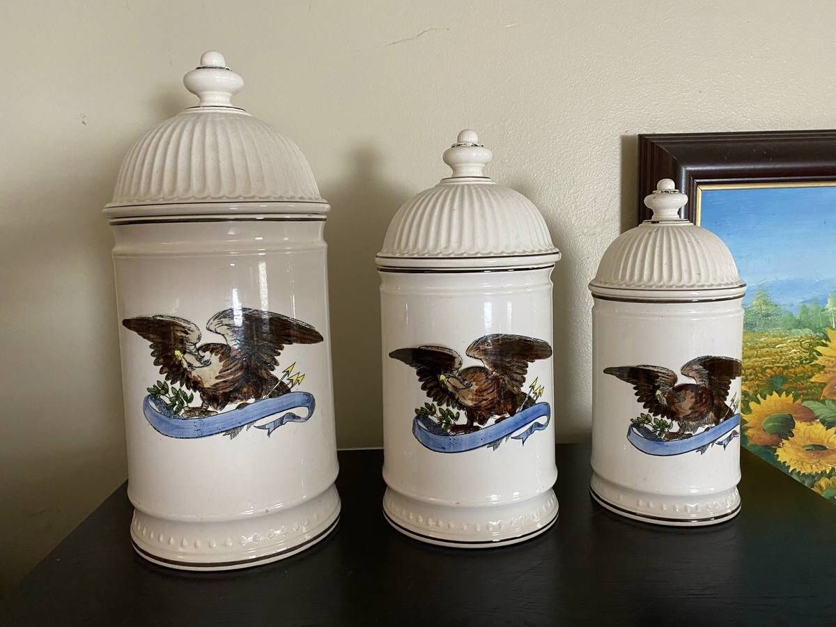 Three Piece Handpainted Cookie Jar