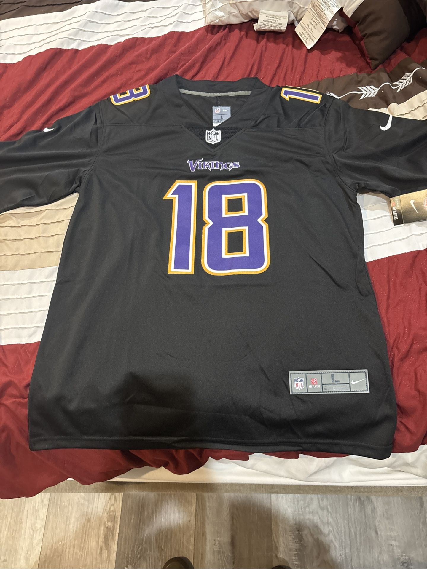 NFL Minnesota Viking Color Rush Justin Jefferson #18 Size Large Black Jersey