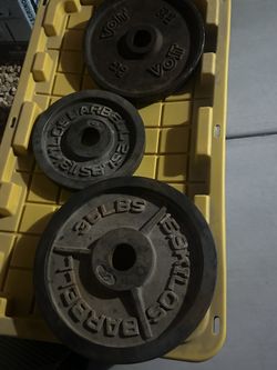 Weight plates 50 cents per pound.  25lb, 33 Lb and 35 Lb available