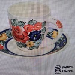 Coffee mug with plate European folk style