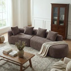 Modern 116" Curved Sectional Sofa Couch, Upholstered Chaise Lounge with 4 Pillows, Brown  New