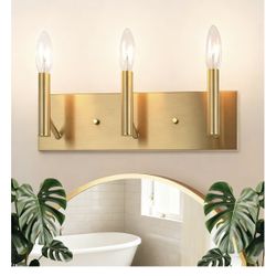 Kalium Bathroom Light Vanity Fixtures Over Mirror, 3-Lights Modern Brushed Gold Wall Sconces, Minimalist Wall Lights for Livingroom Bedroom Entryway H