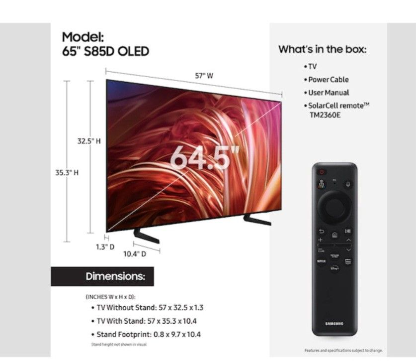 SAMSUNG 65"INCH OLED 4K S85D
