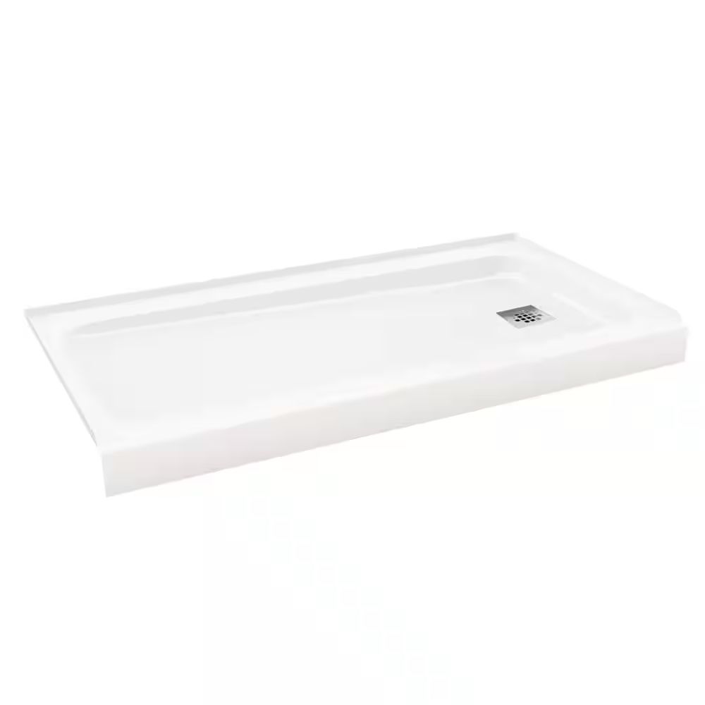 Aloha ShowerCast 60 in. L x 30 in. W Alcove Shower Pan Base with Right Square Chrome Shower Drain Kit Included in White