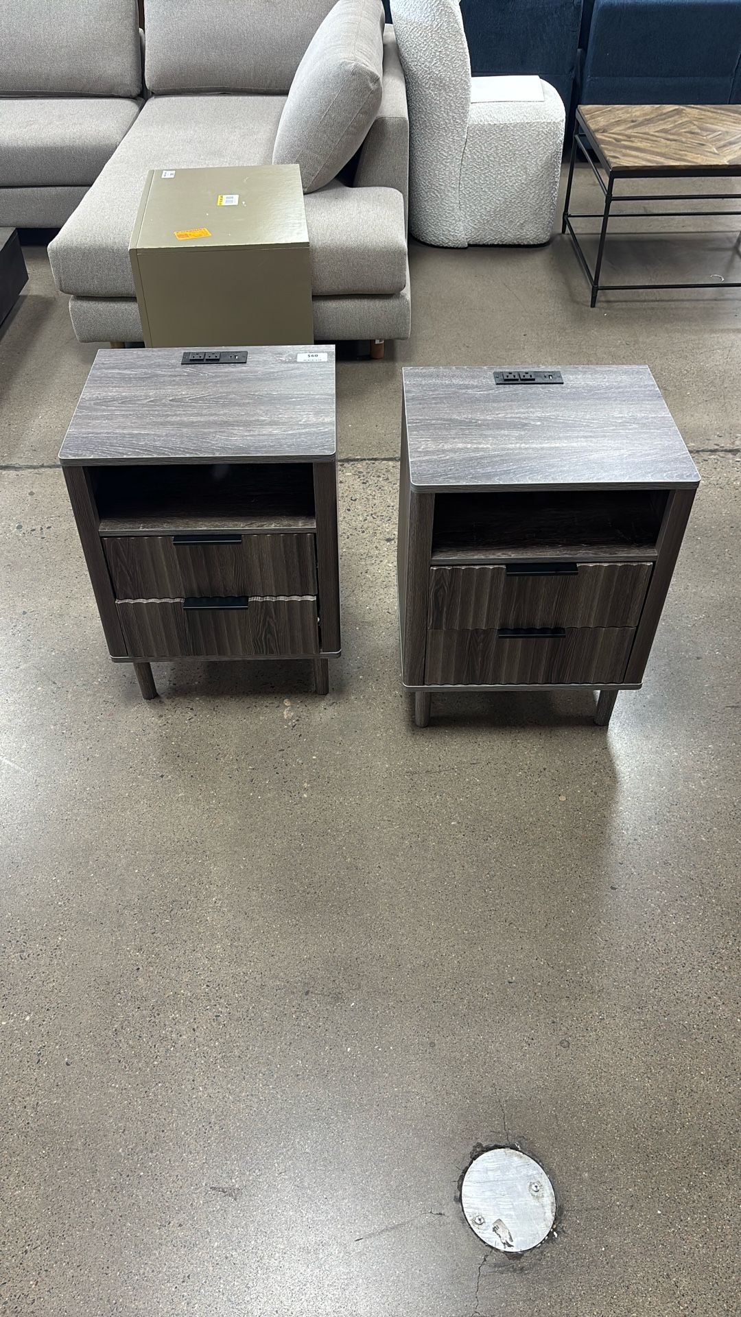 24” H Mid Century Night Stand with Charging Station 2-Drawer Storage