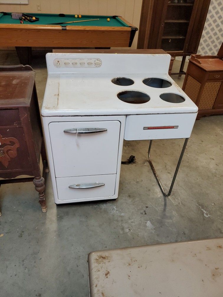 Non Working Antique Enameled Electric Stove 