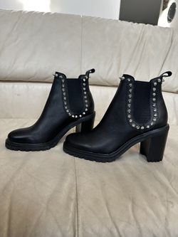 Black Leather Ankle Boots With Studs