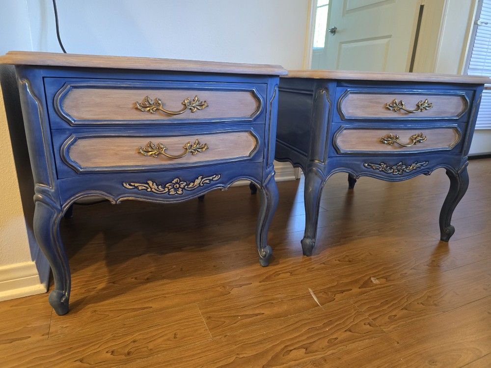 Hand-Painted Oversized Nightstand / Side Table Set