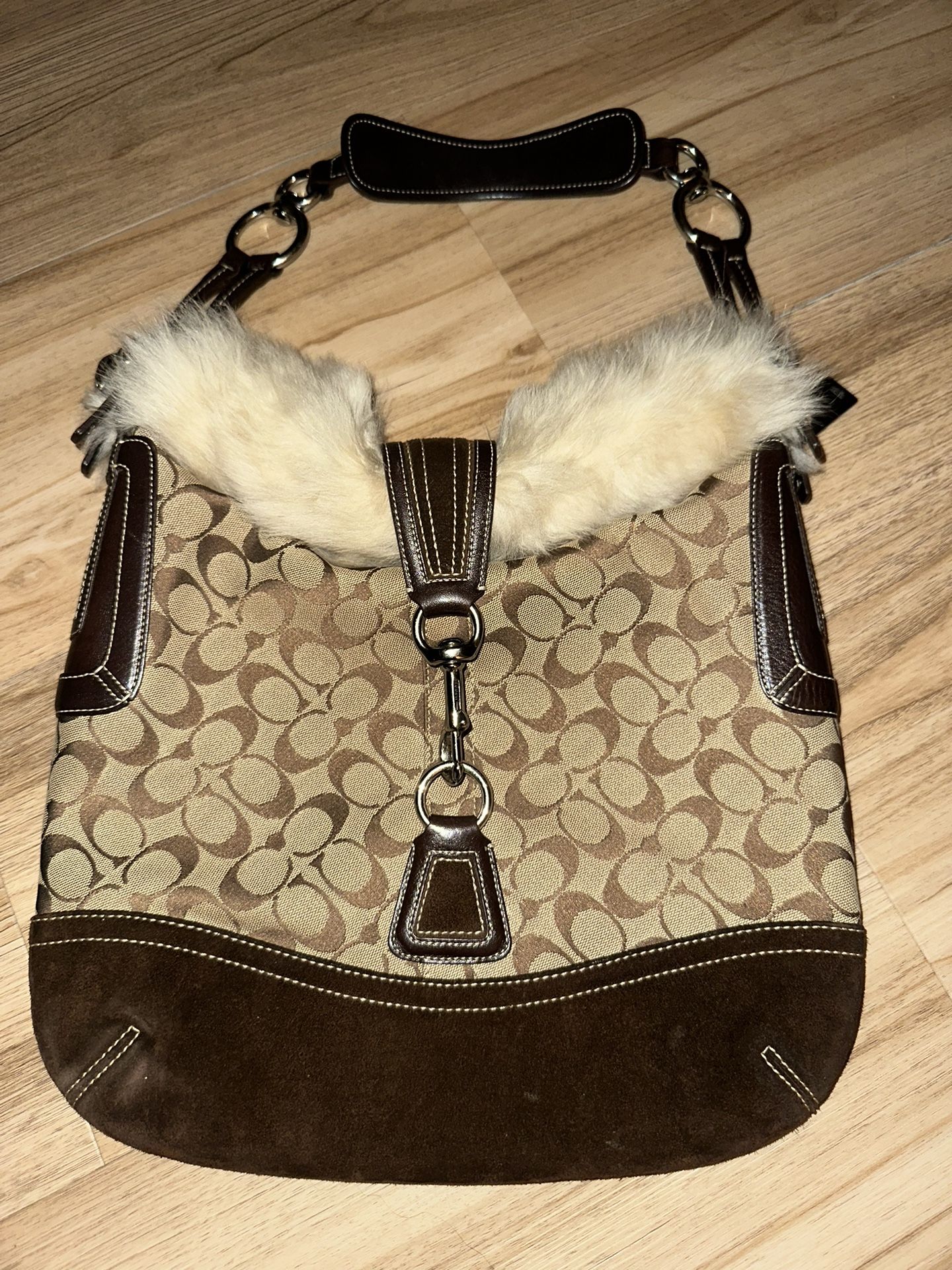 Signature Coach Brown Faux Trim Purse 