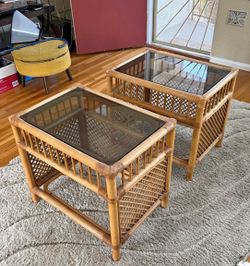 Set of two rattan side tables