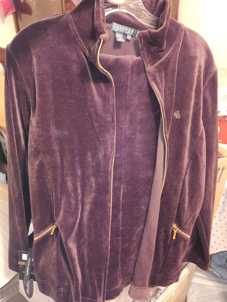Ralph Lauren Jogger Velour Suit 2 Piece Brown