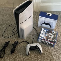 Sony Playstation 5 Slim Disc Edition Bundle w 2 Controllers and 5 games
