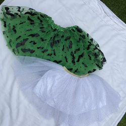 Set of 2 Tutus – Green Bat Halloween Skirt & White Sparkle Tulle Skirt