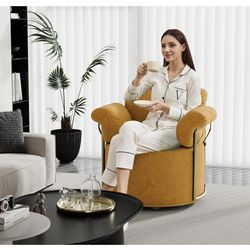 Chair,Fluffy Fabric Lounge Wide Upholstered Reading Chair with Gold Metal Legs