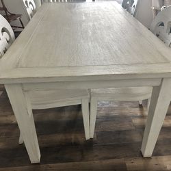 Farmhouse Style Large Wood White Kitchen Table 