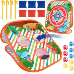 Dinosaur Toys Dino Games, Bean Bag Toss Game Set,Double-Sided Foldable Cornhole Board 23in