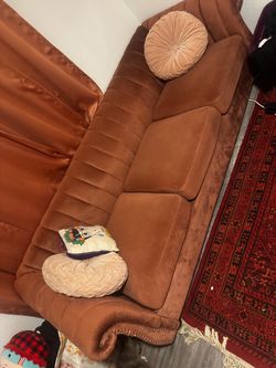 Pink velvet couch