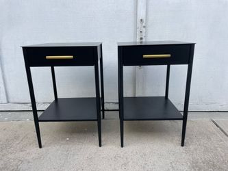 West Elm black metal nightstands