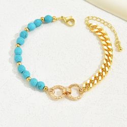Double ring turquoise multi-chain mixed bead bracelet