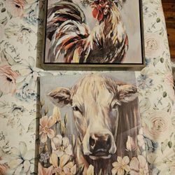 Cow And Rooster Canvas 