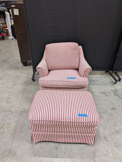 Red and White Striped Armchair with Ottoman