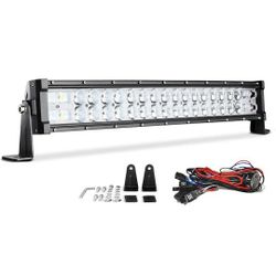 LED Light Bar Curved 22'' (24" with Mounting Bracket) 300W 9D 45000LM with 10ft Wiring Harness IP68 Waterproof Spot Kit Off Road Driving Light for SUV