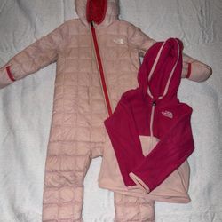 The Northface BaBy Girl Thermoball Coat With Matching Fleece Sweater 