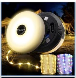 2-Pack Camping String Lights 4 in 1, 32.8FT Quick Storage 8 Modes Protable Rechargeable Fairy Tent Lights String , Waterproof Portable LED Lamp for Ou