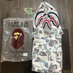 A Bathing Ape Full Zip Hoodie, White And Camo