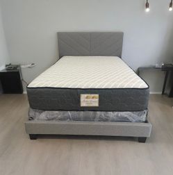 Comfy & Elegant Queen Bed Frame 🚨 Includes Mattress & Box Spring for ONLY $349. Ready for Delivery Today 🚛