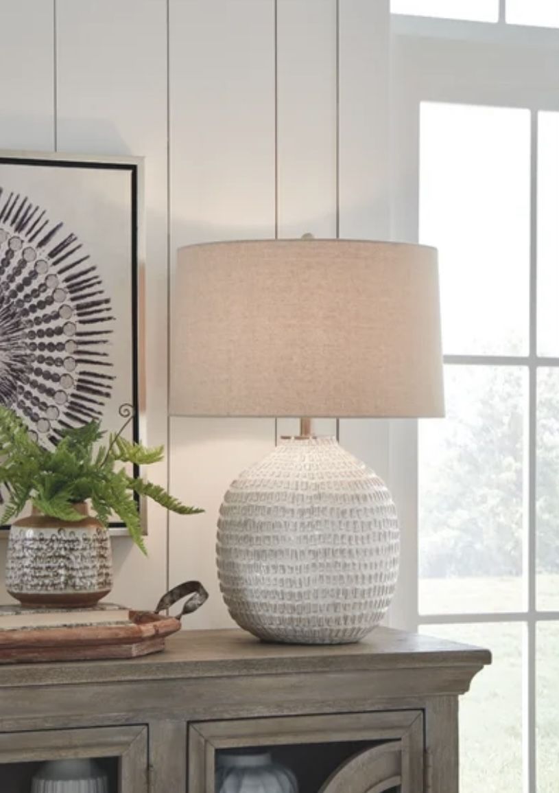 {ONE} Salton 26.5" Beige Table Lamp. MSRP $159. Our price $96 + sales tax