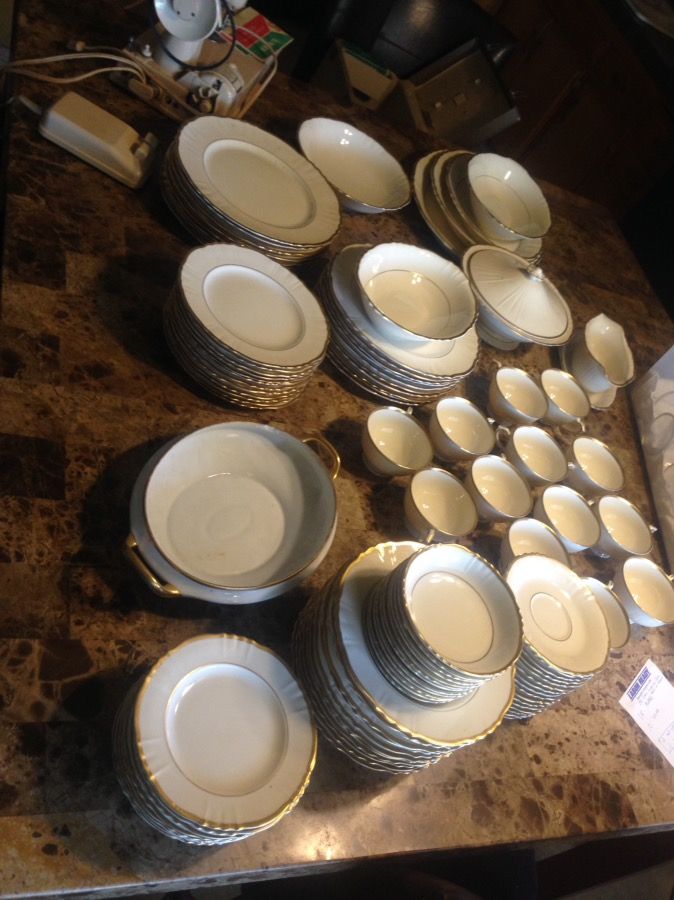 Antique collectibles dishes and glasses all gold trimmed