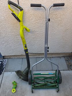 Ryobi Weed Eater w Extra String and Scotts Manual Lawnmower