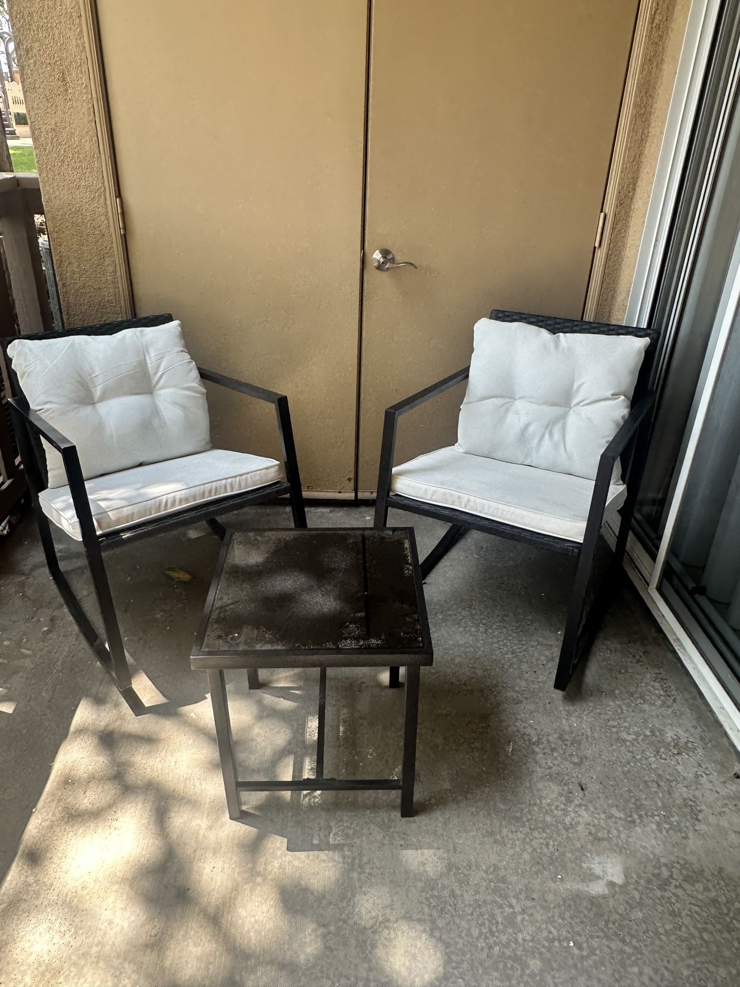  3 piece rocking patio outdoor furniture. Porch chairs with glass coffee table