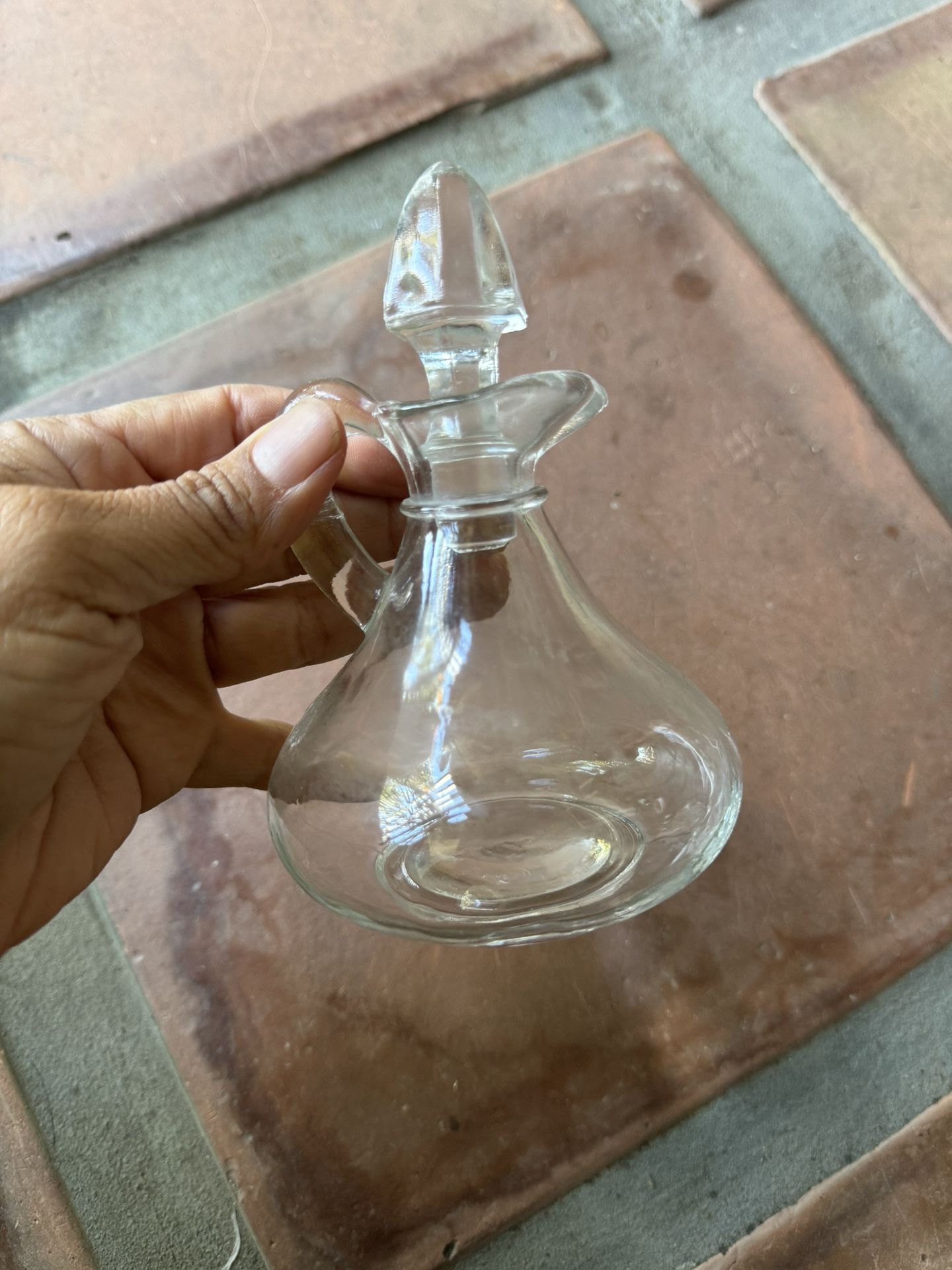 Vintage 1950's Anchor Hocking 4" Clear Glass Oil/Vinegar Cruet Bottle w Stopper