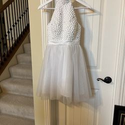 4062-PTTT White Flare Chiffon High Neck Beaded Top Cocktail Dress