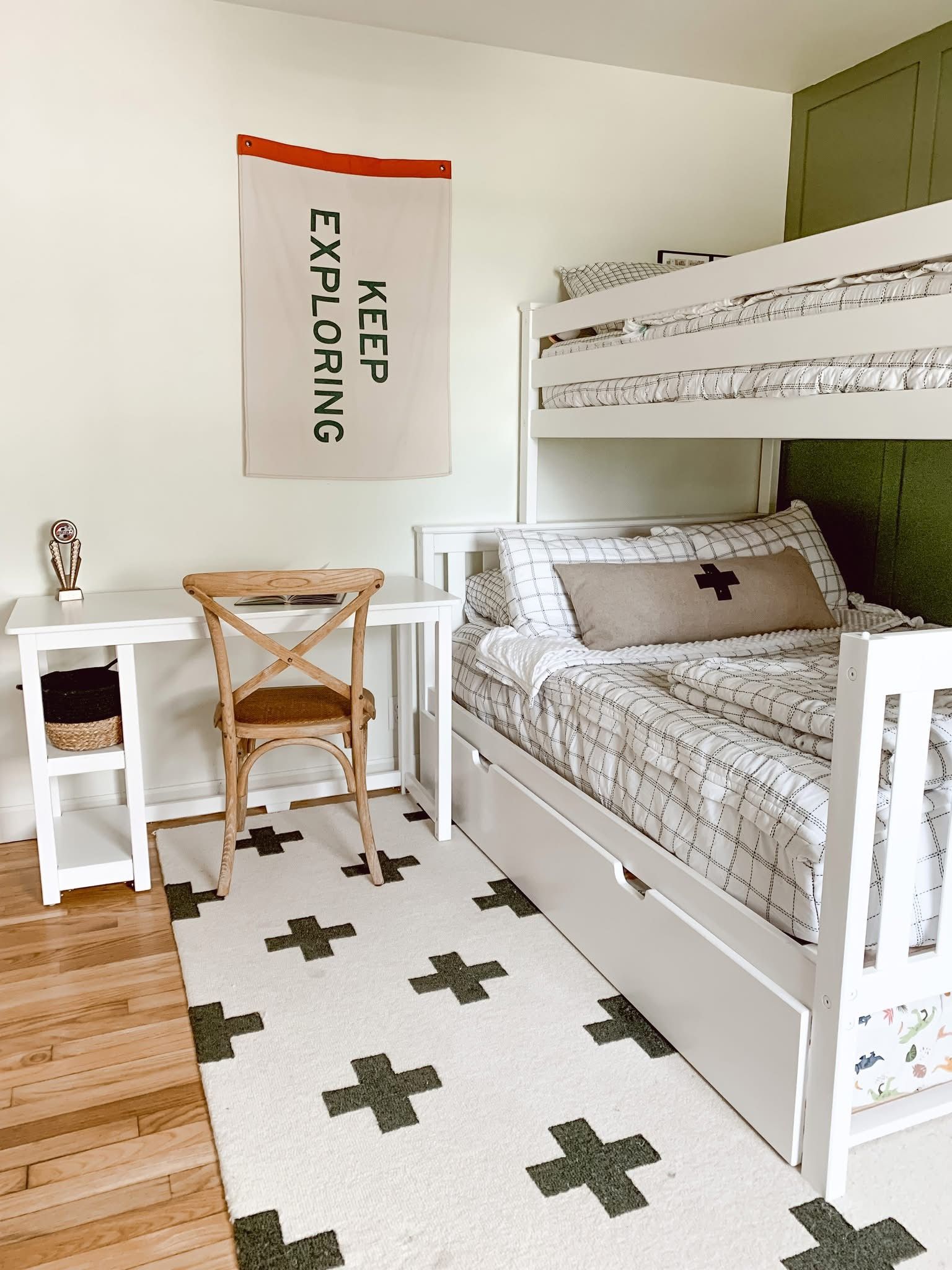 Twin over Full Bunk Bed with Ladder on End and Trundle, Does Not Include mattresses 